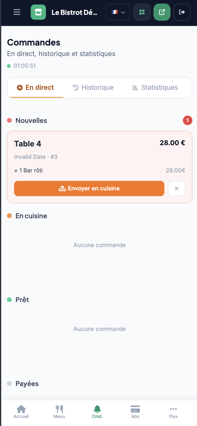 Commandes en direct