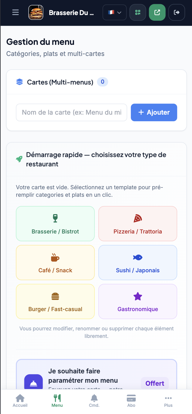 Gestion du menu